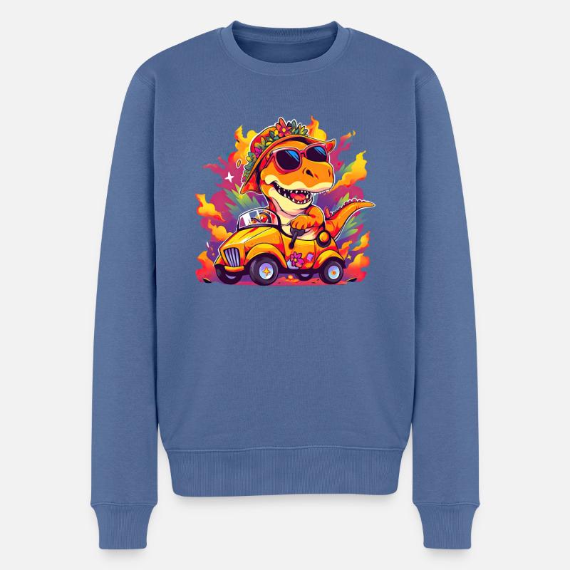 T-Rex conduit un camion monstre - Pull Premium bio Homme - bleu pigeon