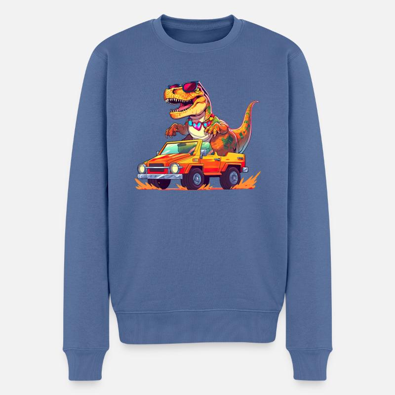 T-Rex conduit un camion monstre - Pull Premium bio Homme - bleu pigeon