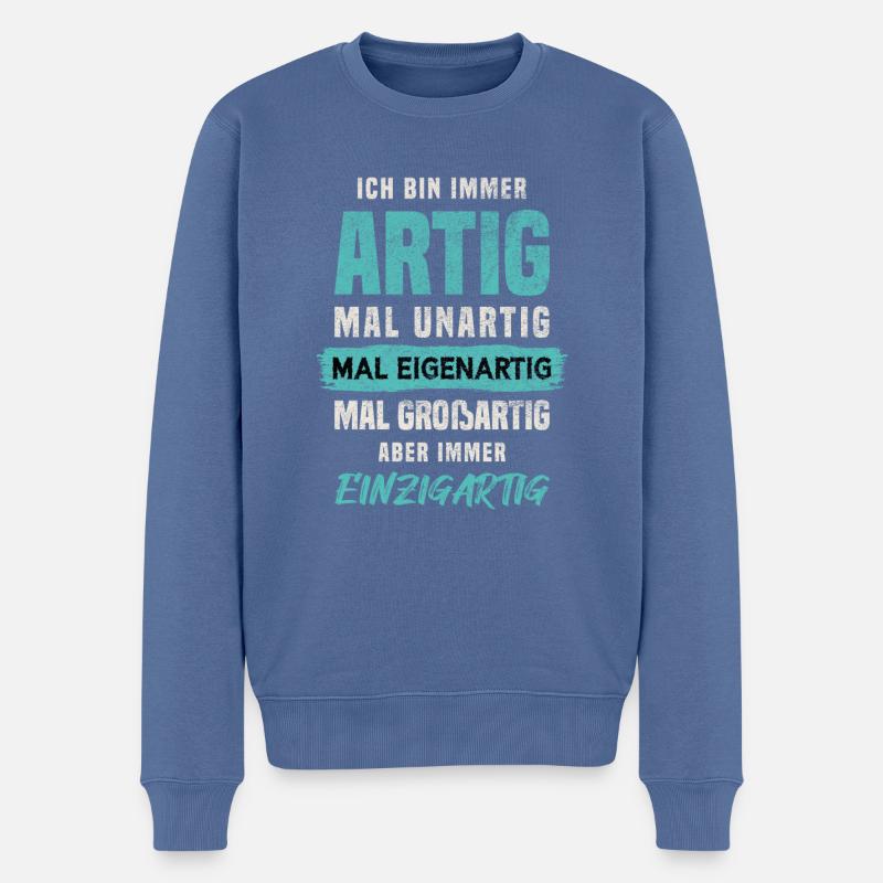 Limited Edition Individuell Einzigartig - Männer Premium Bio Pullover - Taubenblau