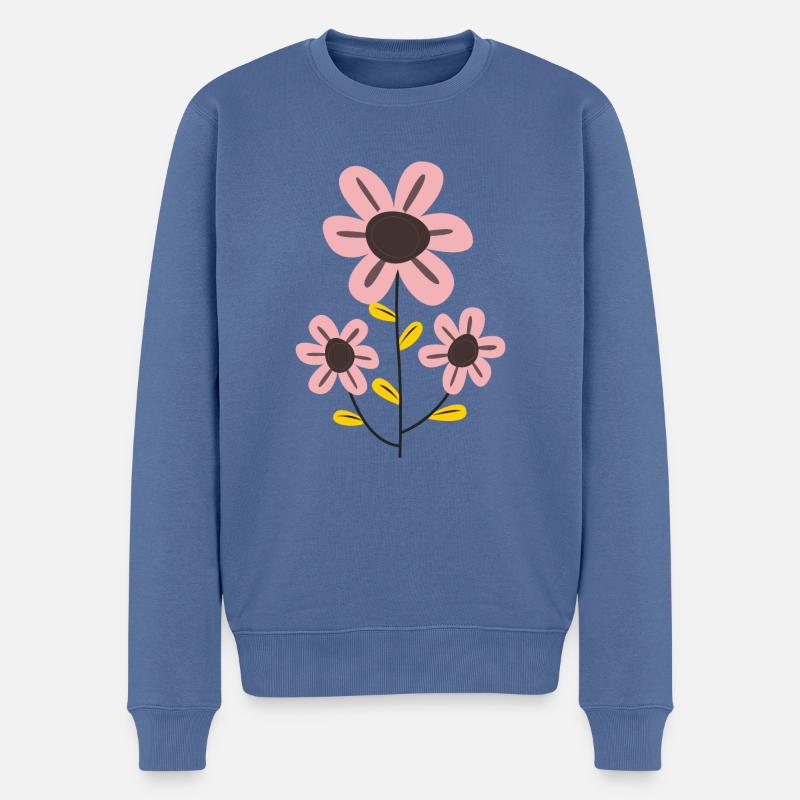 Rosa Blume - Männer Premium Bio Pullover - Taubenblau