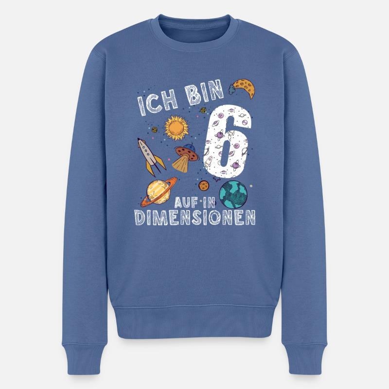 Ich bin 6 Auf in neue Dimensionen 6. Geburtstag - Männer Premium Bio Pullover - Taubenblau