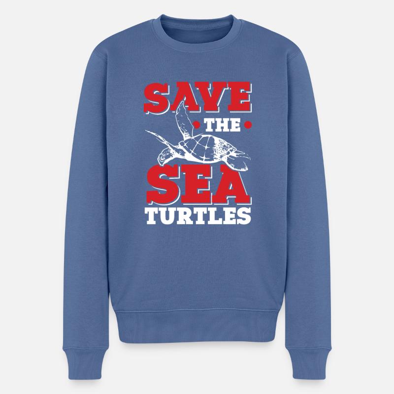 save the ocean schildkröte - Männer Premium Bio Pullover - Taubenblau