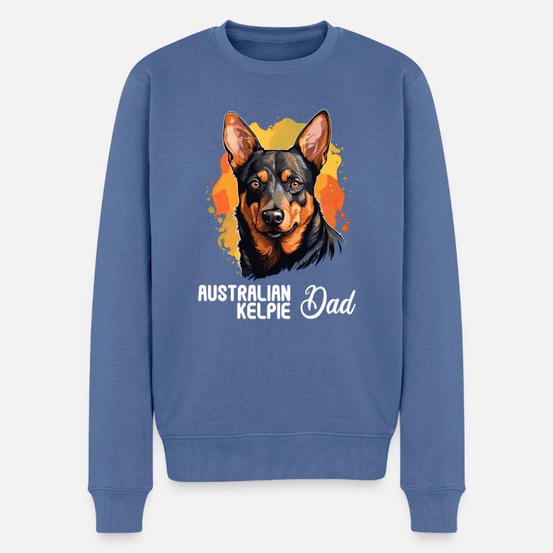 Chien Kelpie australien - Pull Premium bio Homme - bleu pigeon