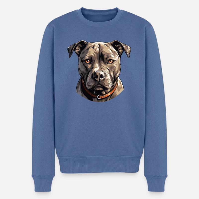 Chien Pitbull américain - Pull Premium bio Homme - bleu pigeon
