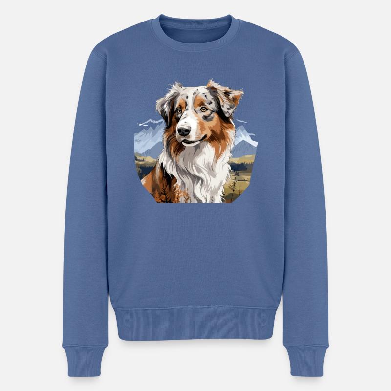 Chien Berger Australien - Pull Premium bio Homme - bleu pigeon