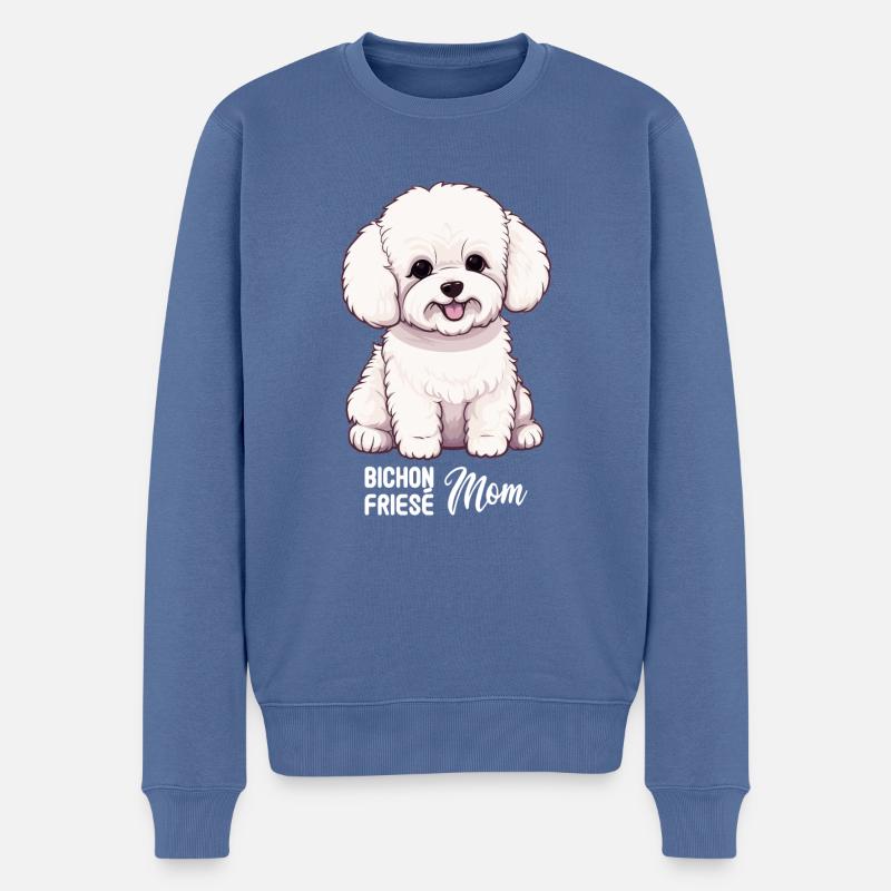 Chien Bichon Friesé - Pull Premium bio Homme - bleu pigeon