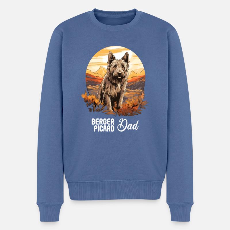 Chien Berger Picard - Pull Premium bio Homme - bleu pigeon
