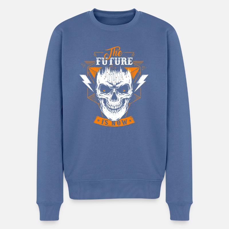 Future is now Orange Skull - Männer Premium Bio Pullover - Taubenblau