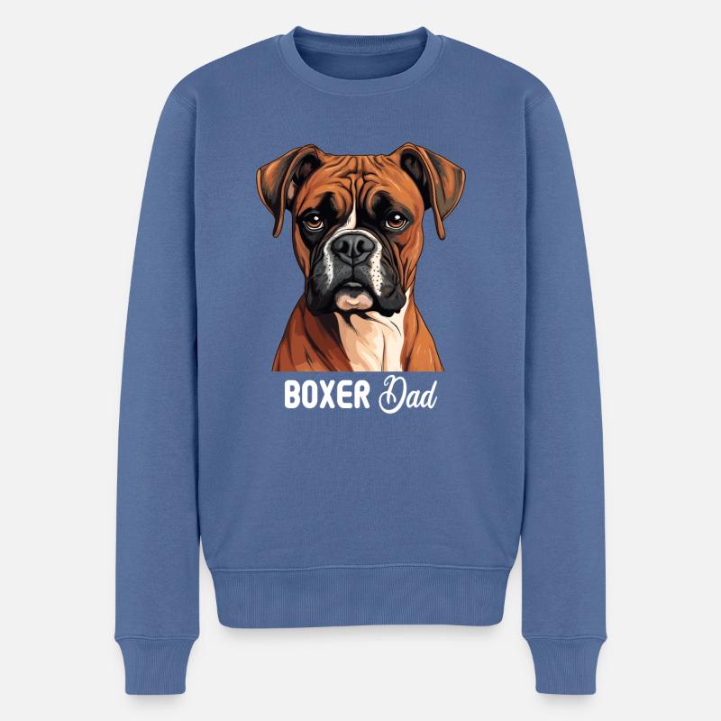 Chien Boxer - Pull Premium bio Homme - bleu pigeon