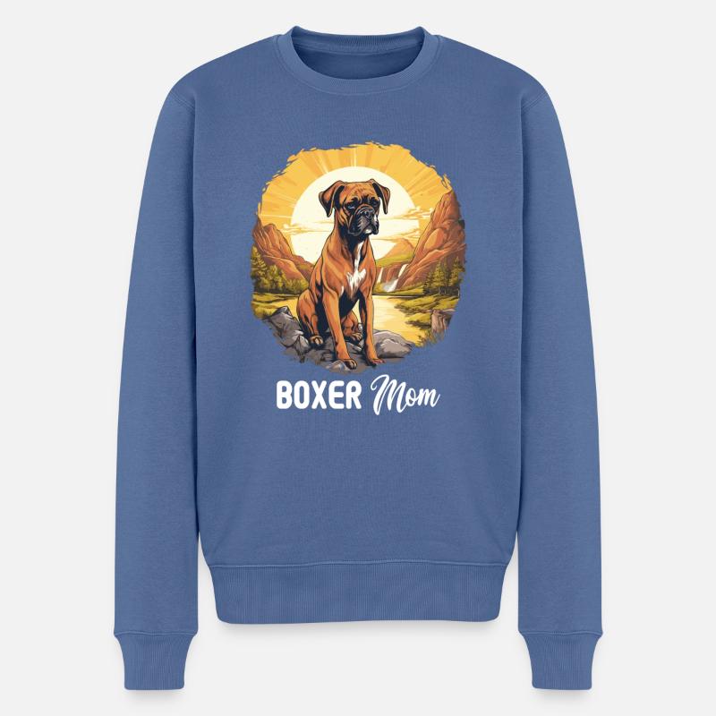 Chien Boxer - Pull Premium bio Homme - bleu pigeon