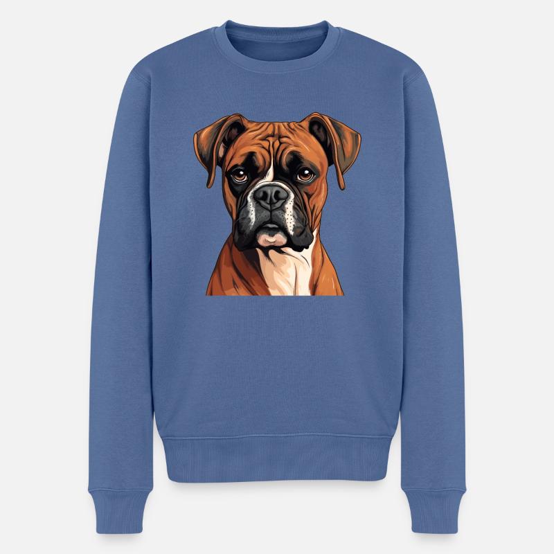 Chien Boxer - Pull Premium bio Homme - bleu pigeon