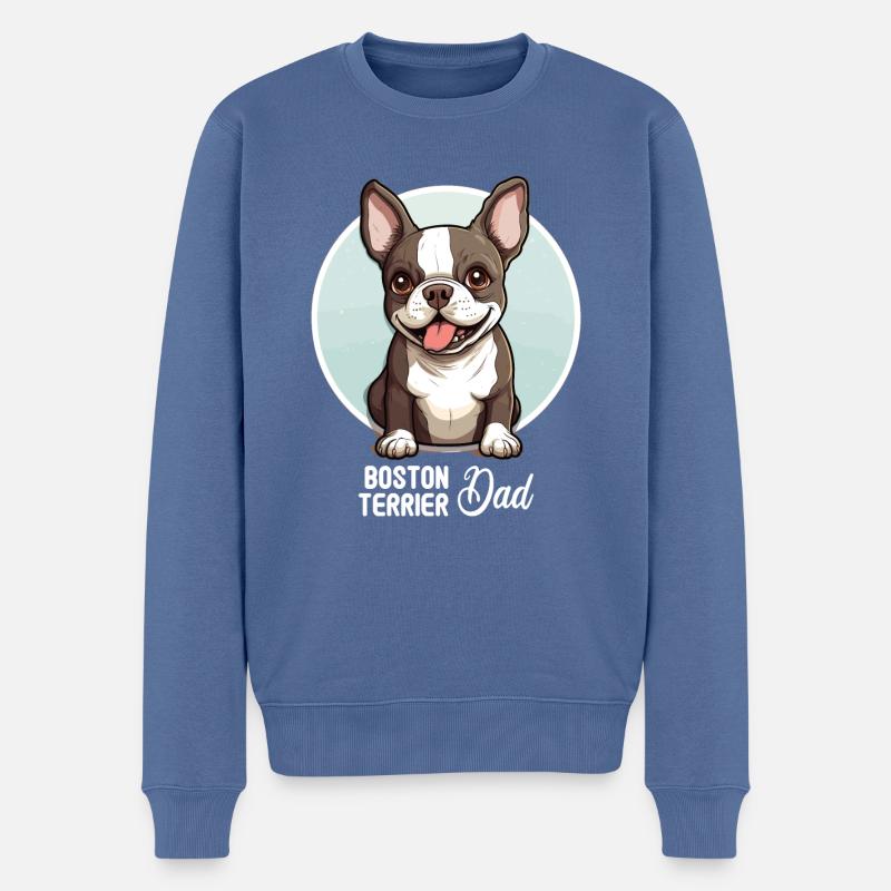 Hund Boston Terrier - Männer Premium Bio Pullover - Taubenblau