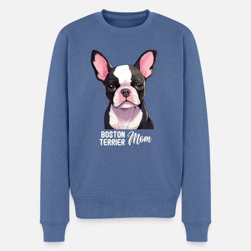 Chien Boston Terrier - Pull Premium bio Homme - bleu pigeon