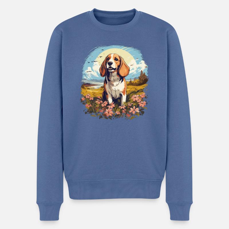 Chien Beagle - Pull Premium bio Homme - bleu pigeon
