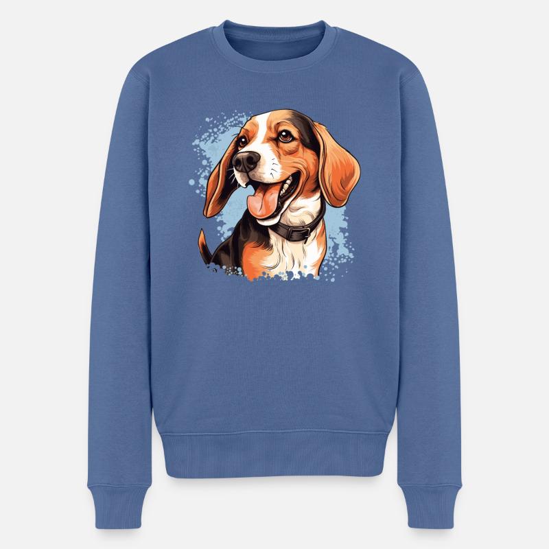 Chien Beagle - Pull Premium bio Homme - bleu pigeon