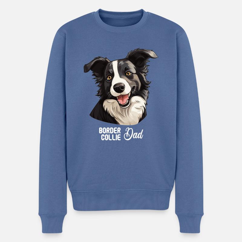 Chien Border Collie - Pull Premium bio Homme - bleu pigeon