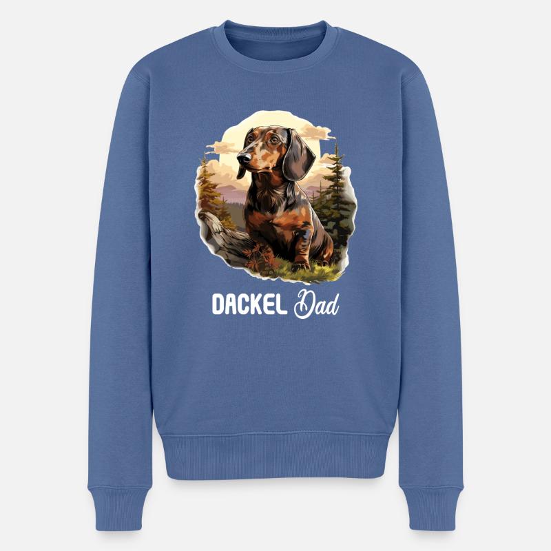 Chien teckel - Pull Premium bio Homme - bleu pigeon