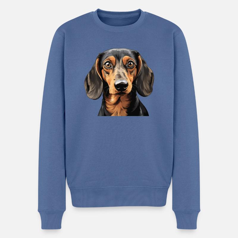 Chien teckel - Pull Premium bio Homme - bleu pigeon