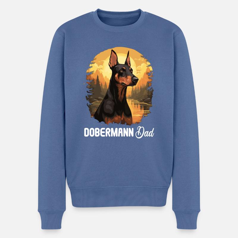 Chien Doberman - Pull Premium bio Homme - bleu pigeon