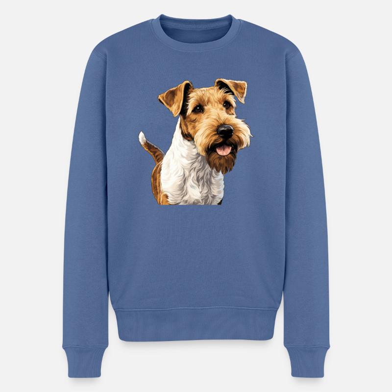 Chien Fox Terrier - Pull Premium bio Homme - bleu pigeon