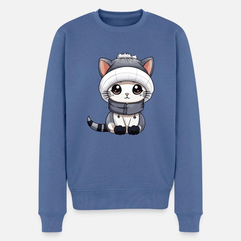 Chat Hiver Bande Dessinée Mignon - Pull Premium bio Homme - bleu pigeon