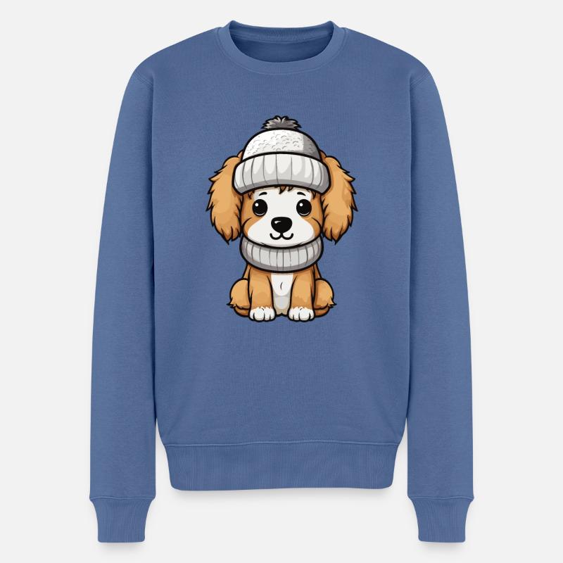 Chien Hiver Bande Dessinée Mignon - Pull Premium bio Homme - bleu pigeon