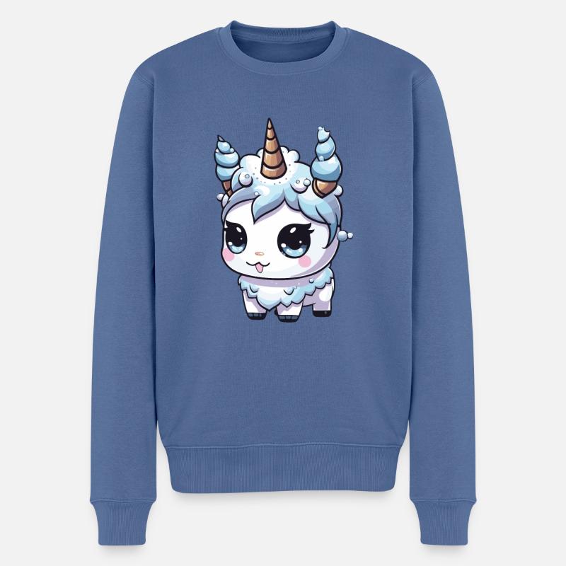 Einhorn Comic Niedlich - Männer Premium Bio Pullover - Taubenblau