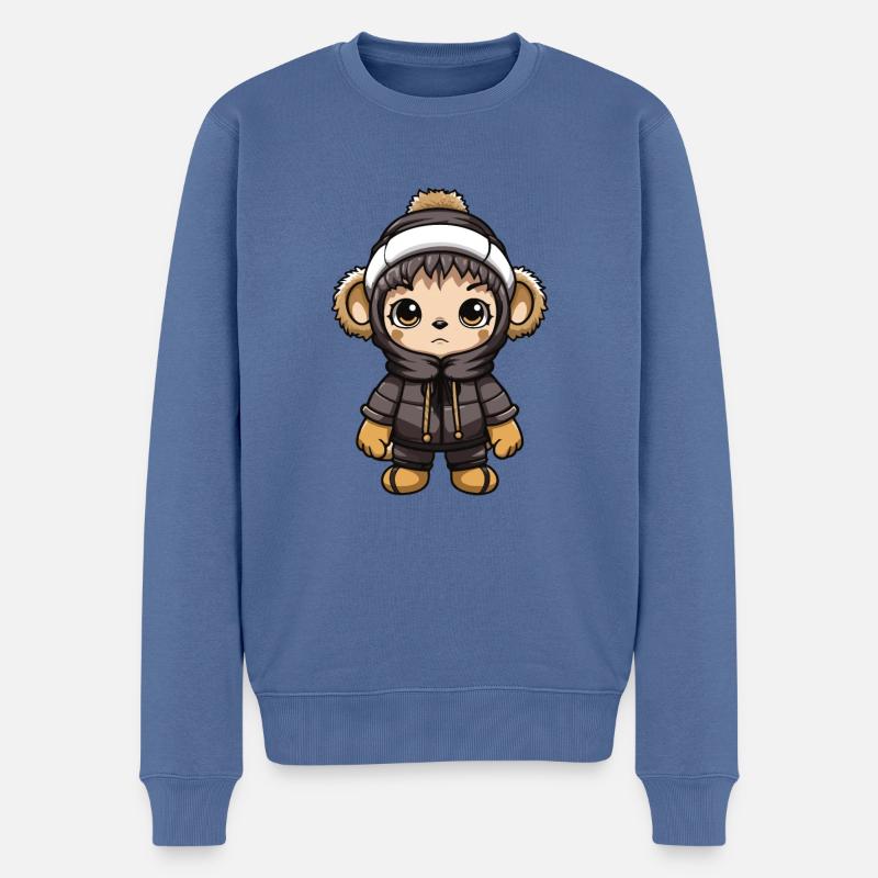 Singe Hiver Bande Dessinée Mignon - Pull Premium bio Homme - bleu pigeon