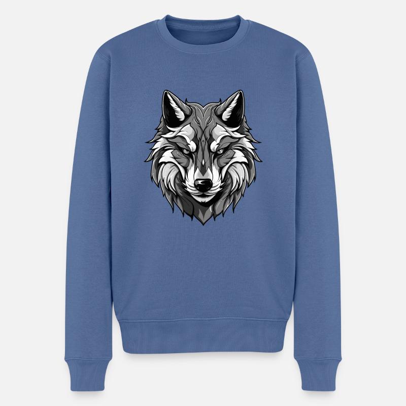 Wolf Kopf Porträt Tier - Männer Premium Bio Pullover - Taubenblau