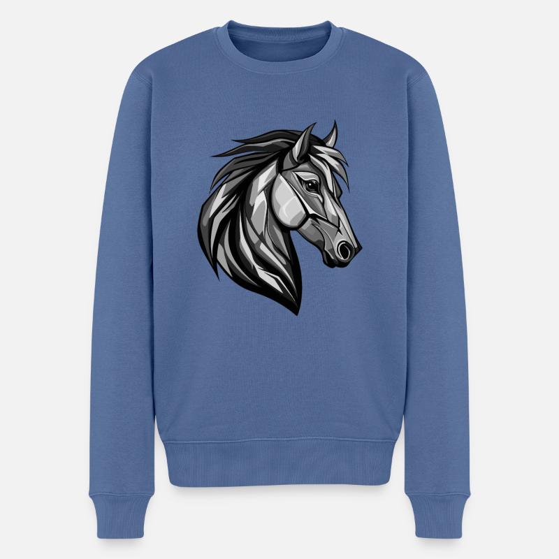 Pferd Kopf Porträt Tier - Männer Premium Bio Pullover - Taubenblau