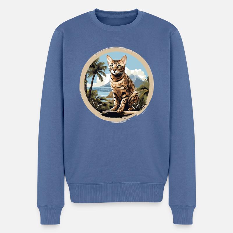 Chat du Bengale - Pull Premium bio Homme - bleu pigeon