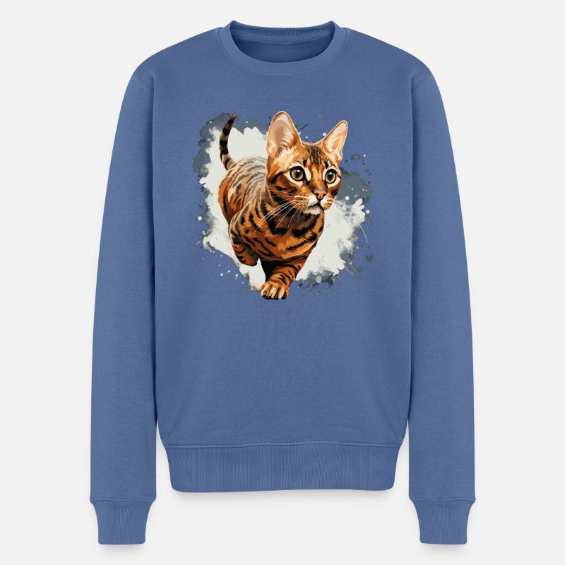 Chat du Bengale - Pull Premium bio Homme - bleu pigeon