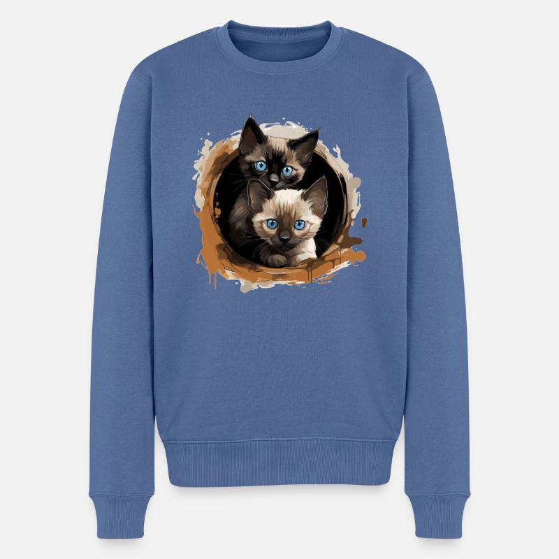 Siamese Cat Siamkatze - Männer Premium Bio Pullover - Taubenblau