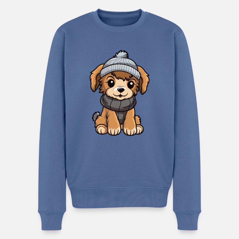Hund Winter Comic - Männer Premium Bio Pullover - Taubenblau