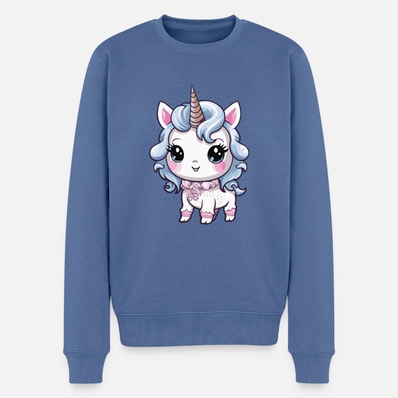 Einhorn Niedlich Baby Comic - Männer Premium Bio Pullover - Taubenblau