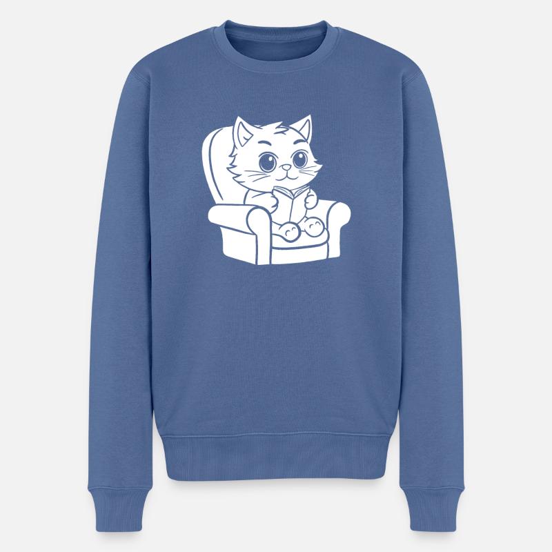 Katze - Männer Premium Bio Pullover - Taubenblau