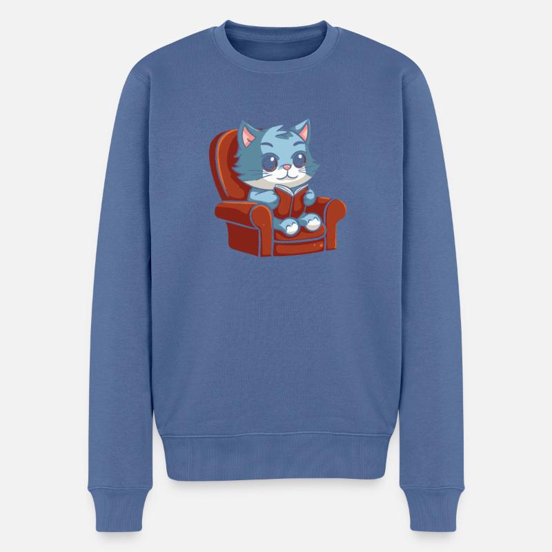 Chat Mignon - Pull Premium bio Homme - bleu pigeon