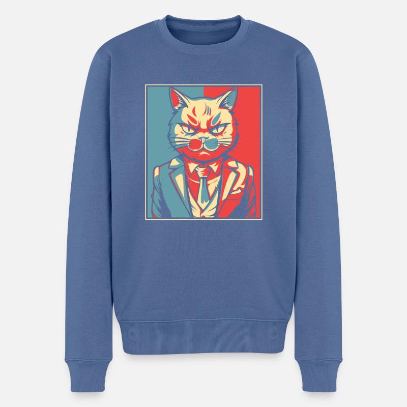 Chat - Pull Premium bio Homme - bleu pigeon