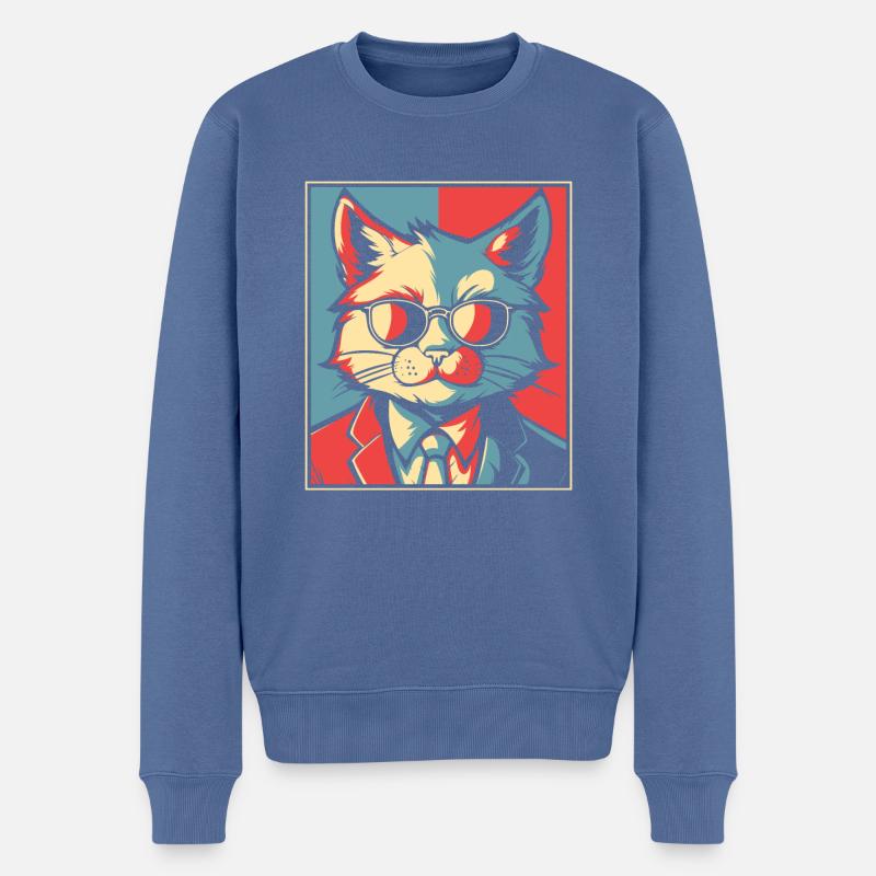 Katze - Männer Premium Bio Pullover - Taubenblau