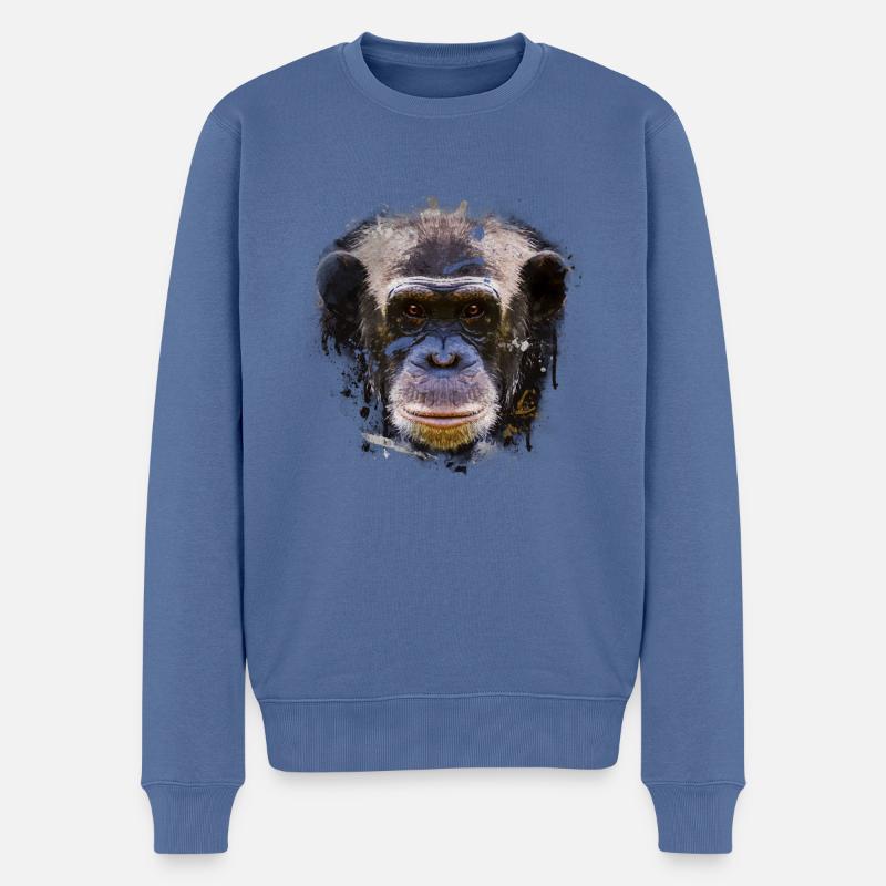 Schimpansen Kopf Menschenaffen Affen Schimpanse - Männer Premium Bio Pullover - Taubenblau