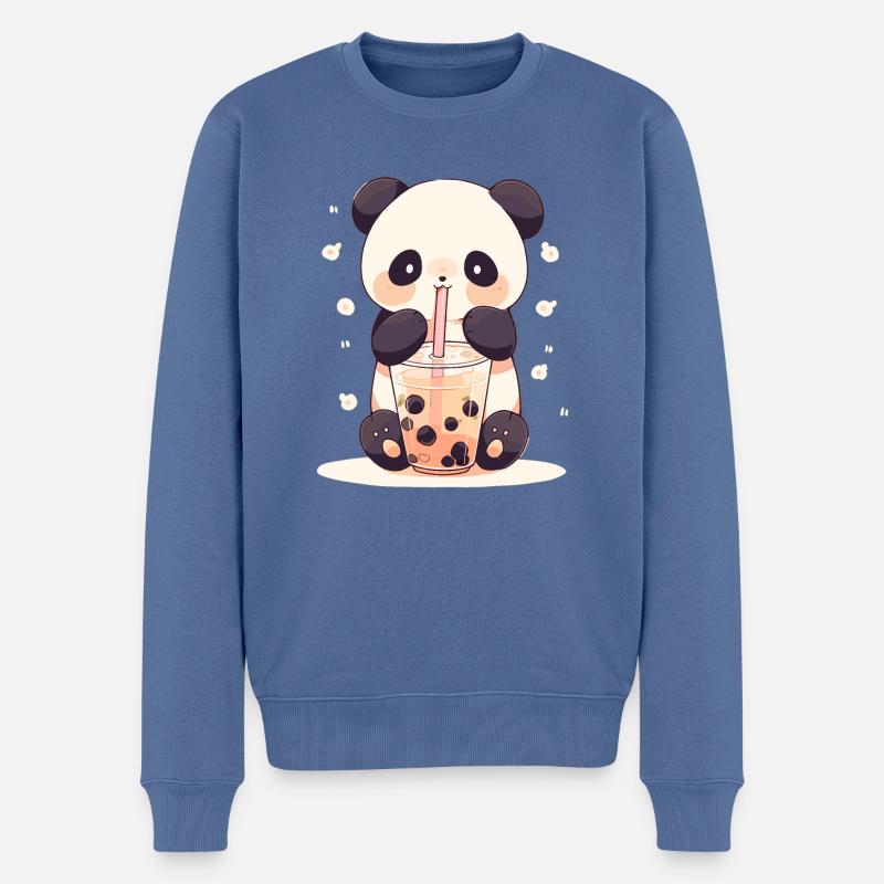Kawaii Panda boit Boba Bubble Tea Chibi - Pull Premium bio Homme - bleu pigeon