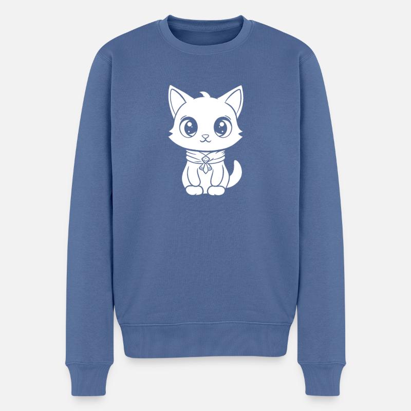 Katze - Männer Premium Bio Pullover - Taubenblau