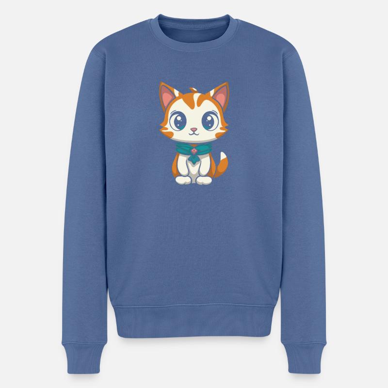 Katze Kawaii - Männer Premium Bio Pullover - Taubenblau