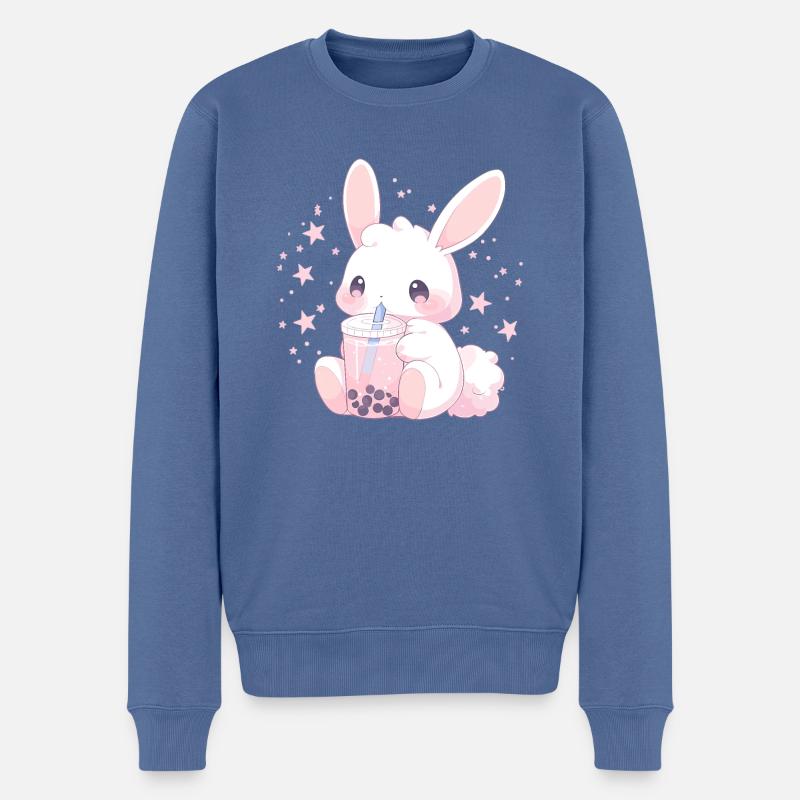 Kawaii Hase trinkt Boba Bubble Tea Chibi - Männer Premium Bio Pullover - Taubenblau