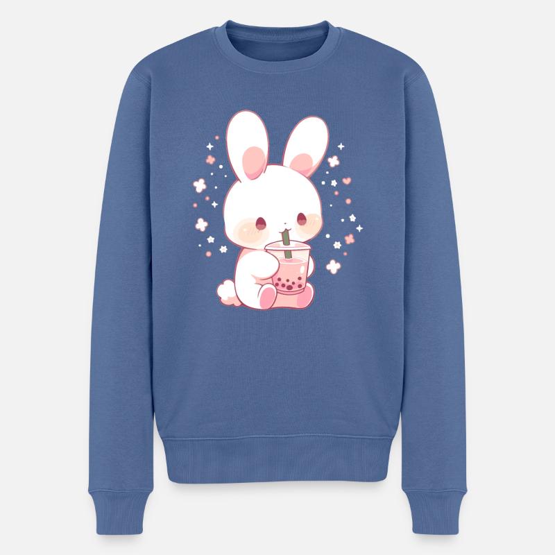 Kawaii Hase trinkt Boba Bubble Tea Chibi - Männer Premium Bio Pullover - Taubenblau