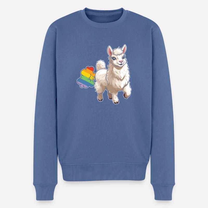 Lama Llama Lustig Regenbogenfurz - Männer Premium Bio Pullover - Taubenblau