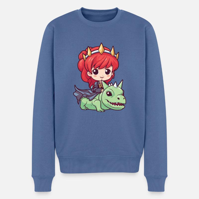 Prinzessin Drache Niedlich - Männer Premium Bio Pullover - Taubenblau