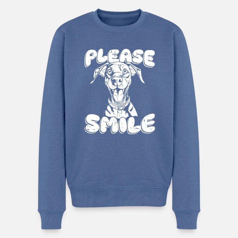 Doberman Drôle Juste Sourire - Pull Premium bio Homme - bleu pigeon