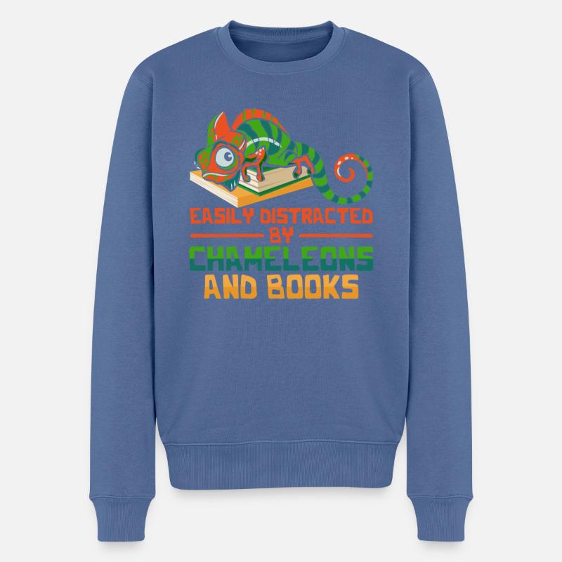 Leicht Durch Chamäleons Und Bücher Abgelenkt - Männer Premium Bio Pullover - Taubenblau