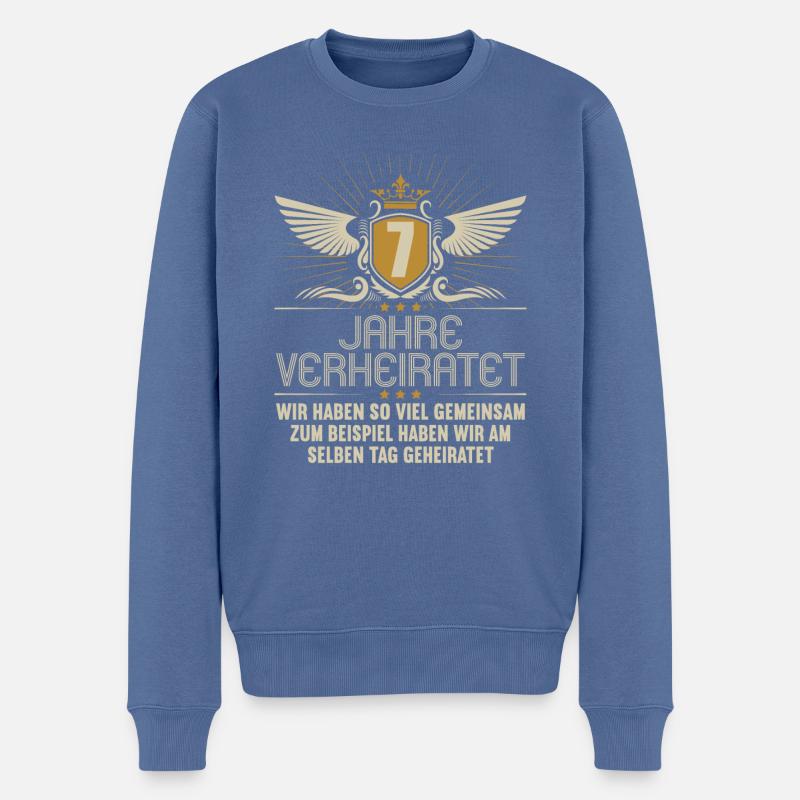 Wir haben viel gemeinsam 7.Hochzeitstag - Männer Premium Bio Pullover - Taubenblau